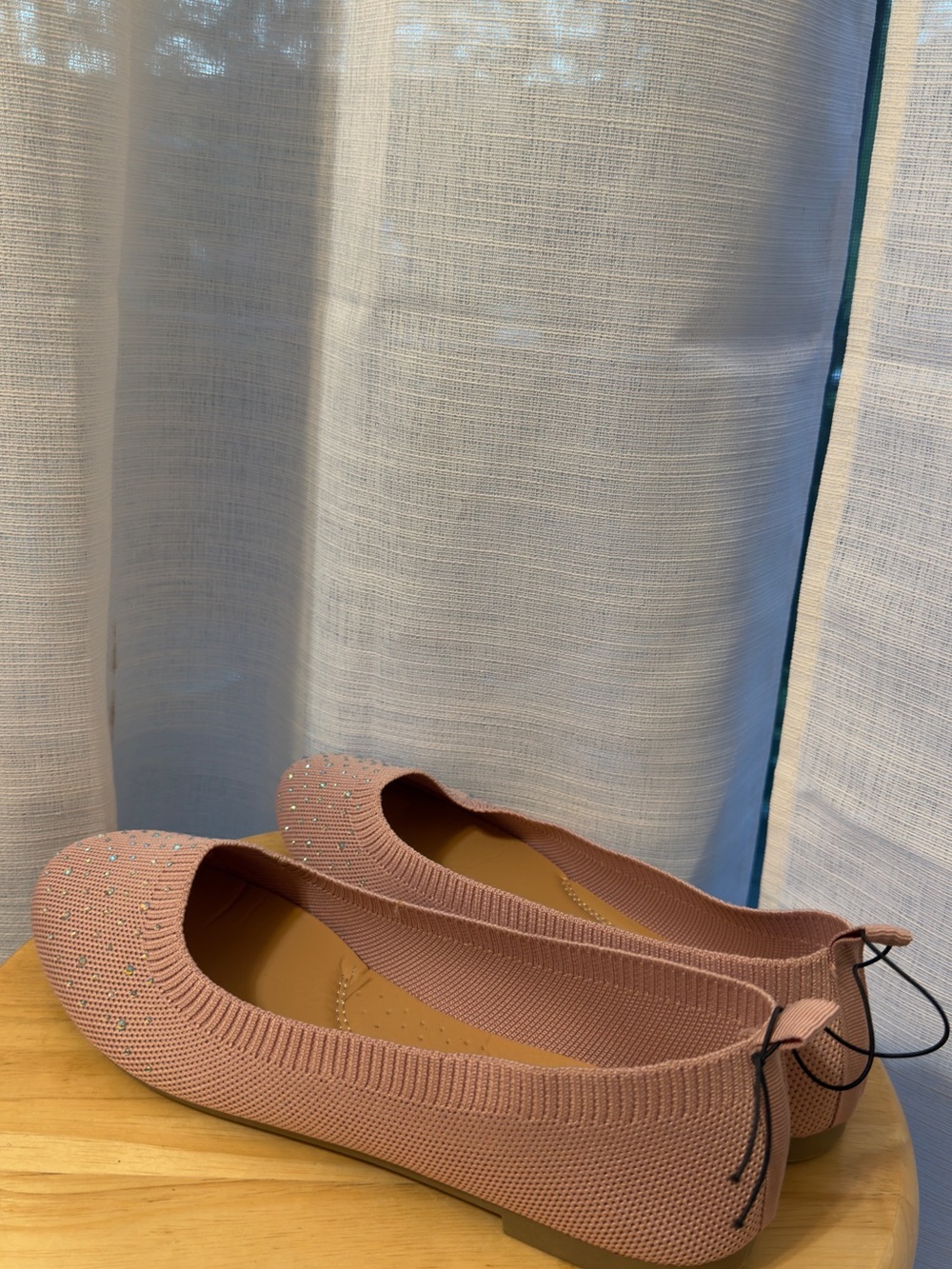 Women’s Blush Pink Knit Ballet Flats with Embellishments - Picture 4 of 4